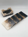 Black, White, and Gold Square Coasters