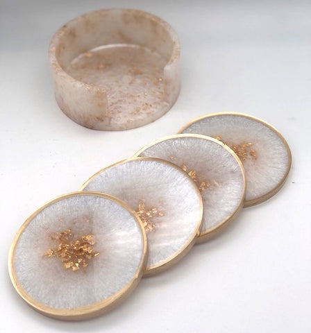 White & Gold Circle Coasters