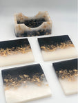 Black, White, and Gold Square Coasters