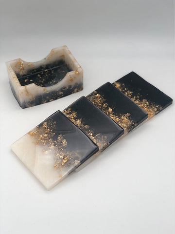 Black, White, and Gold Square Coasters